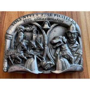 1985 First in Series Volunteer Fireman Belt Buckle Bergamot Brass Works Pewter